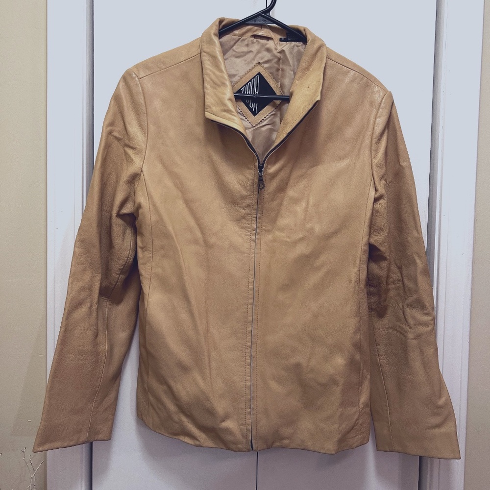 Tiboa Dark Cream Genuine Leather Jacket Women's S Vintage